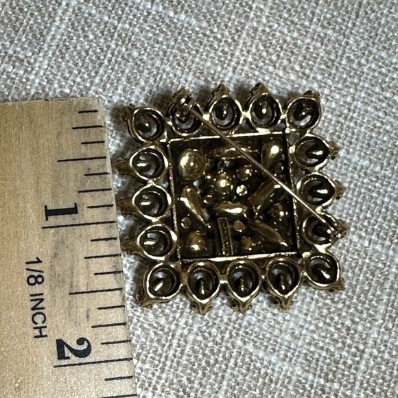 VTG Hollycraft Brooch‎ Pin 1 5/8" Gold Plated Black Rhinestones Signed MCM USA - Picture 6 of 6